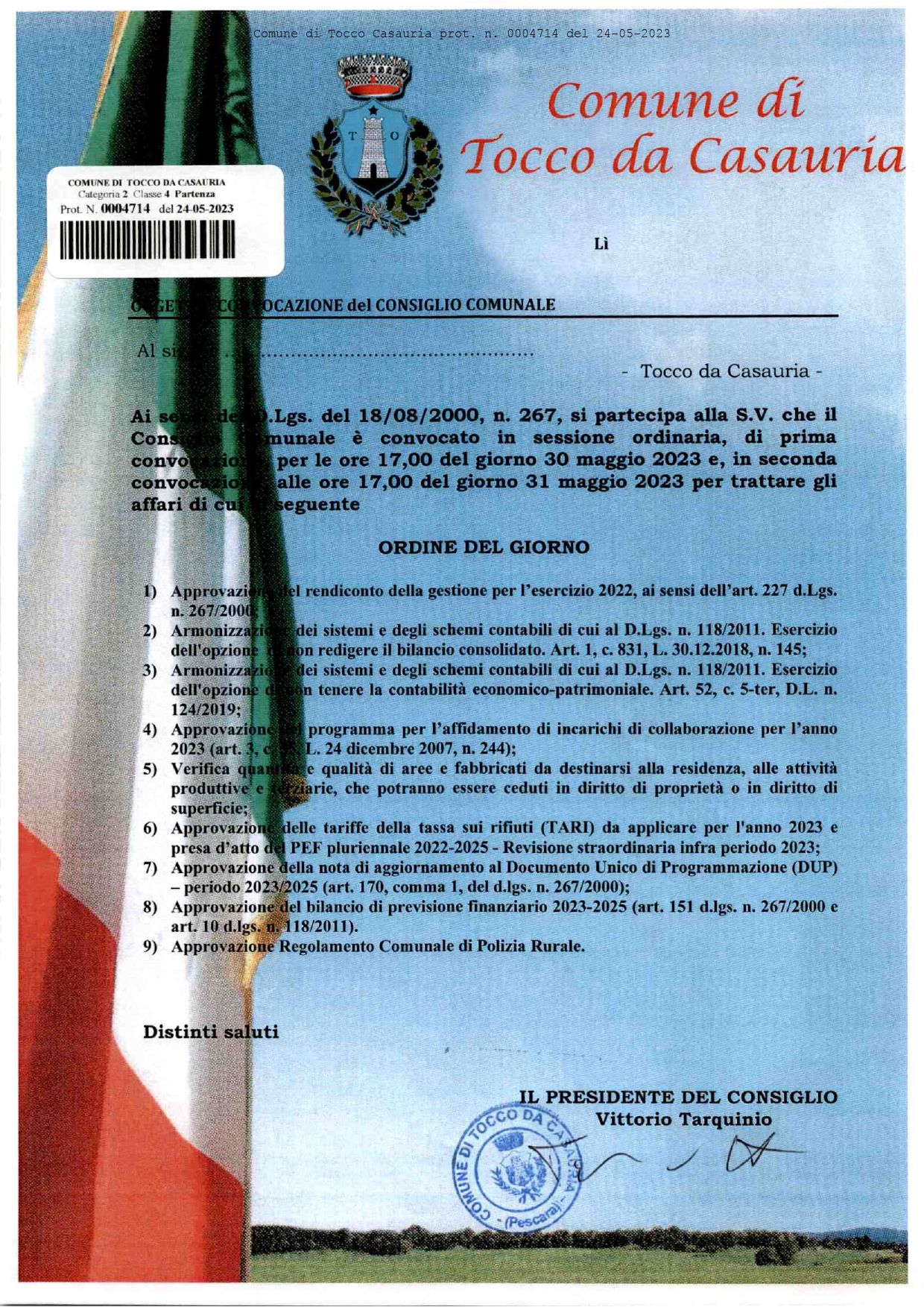 CONVOCAZIONE CONSIGLIO COMUNALE